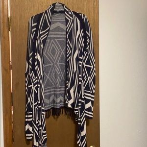 Navy blue and beige patterned cardigan